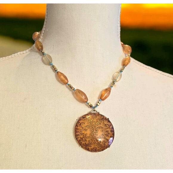 Statement Monet Retro Necklace Elongated Light Brown Gold Tone Beads 16" 18" L - Picture 1 of 9